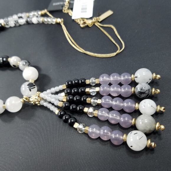 Vintage Gemstone & Glass Beaded Necklace, Tassel Pendant, 1990s - Picture 6 of 10